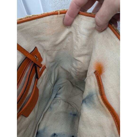 Michael Kors Santorini Large Straw Basket Tote Beach Bag Orange Leather Trim - Picture 7 of 10